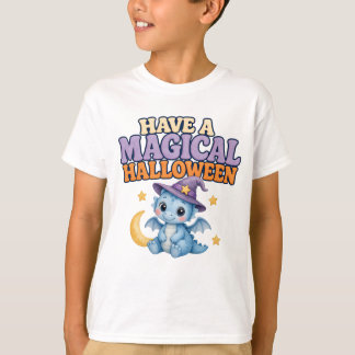T-shirt Bébé dragon chapeau de sorcière bleu Magique Hallo