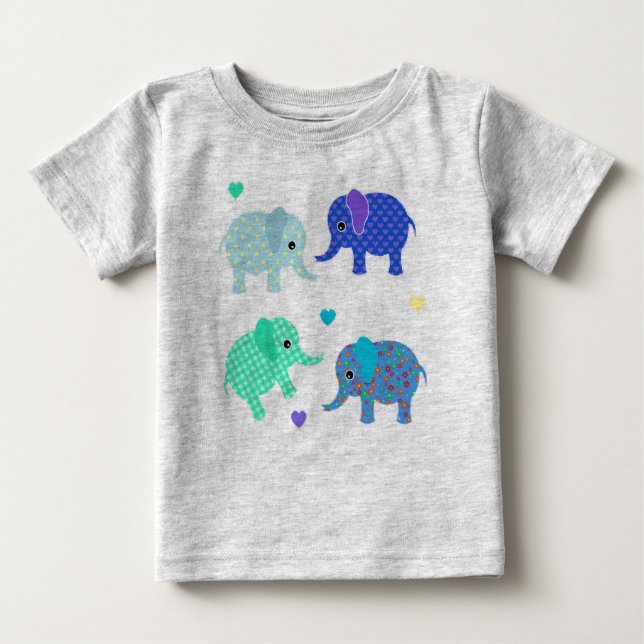 T-shirt bébé éléphants bleu et vert (Devant)