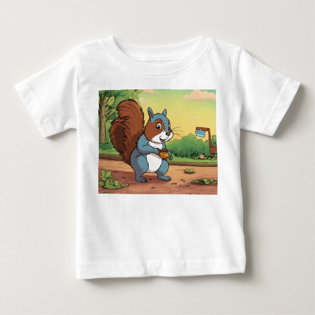 T-shirt bébé en coton doux avec écureuil en dessin (Devant)