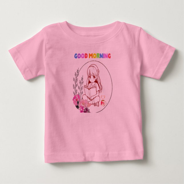 T-shirt bébé fille lisant un livre mignon (Devant)