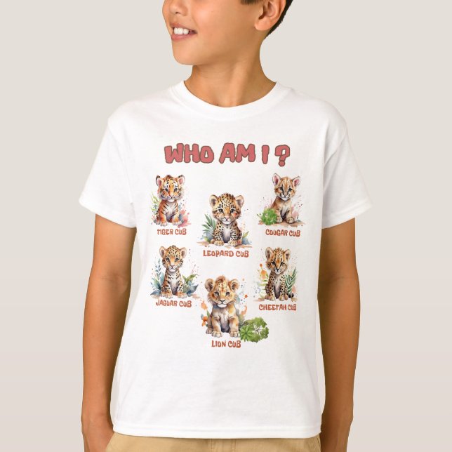 T-shirt Bébé gros chats Cute Cubs Six animaux sauvages Qui (Devant)