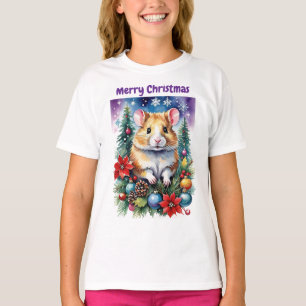 T-shirt Bébé hamster de Noël nuit violette et ornements