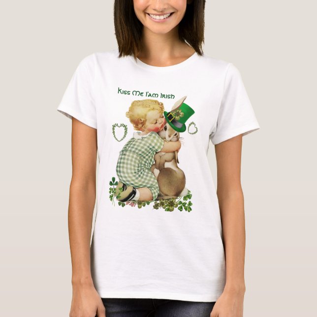 T-shirt BÉBÉ HUGING RABBIT LEPRECHAUN CASQUETTE, Saint Pat (Devant)