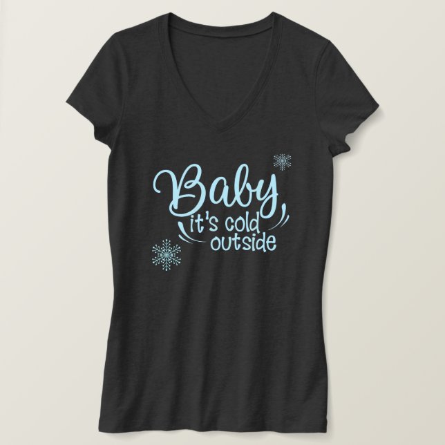 T-shirt Bébé Il fait froid dehors Blue Snowflake (Design devant)