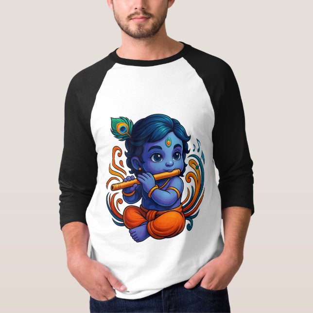 T-shirt Bébé Krishna avec Flûte - Vibes de paix | 3D dynam (Devant)