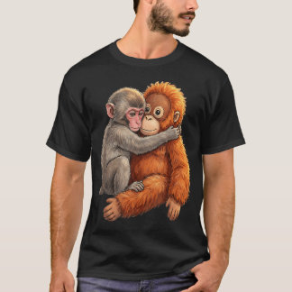 T-shirt Bébé macaque câlinant un singe mignon en peluche