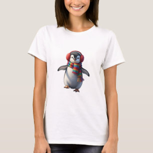 T-shirt Bébé manchot mignon avec écharpe arc-en-ciel et ca