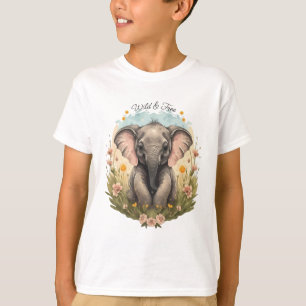 T-shirt Bébé mignon Eléphant Calf Fleur sauvage Wanderlust