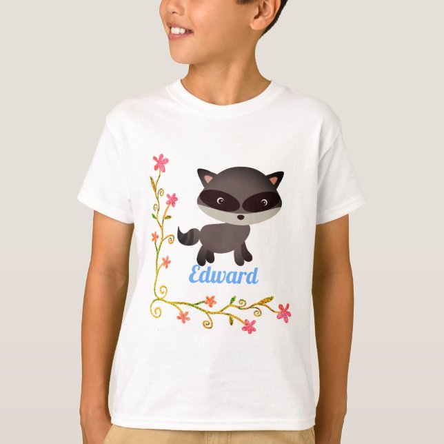 T-shirt Bébé mignon Raccoon avec fleurs (Devant)