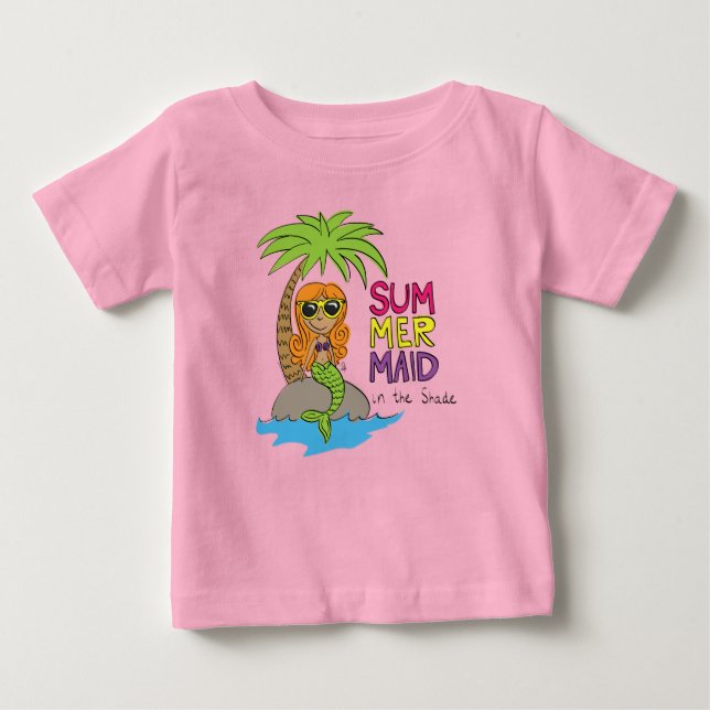 T-shirt bébé mignon Sirène d'été Rose (Devant)