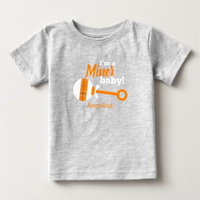 T-Shirt Bébé Miner en Rattle Plaid Orange (Devant)