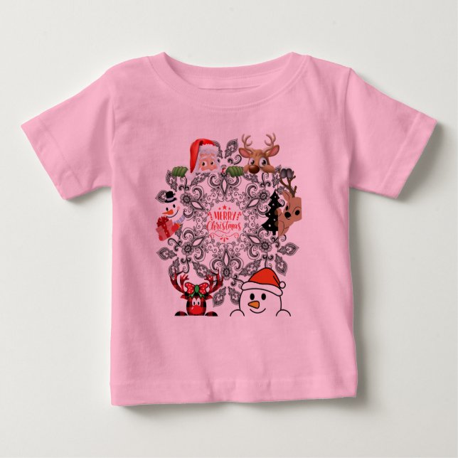 T-shirt bébé Noël design rose (Devant)