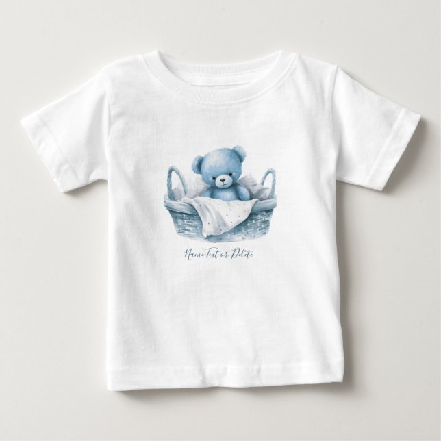 T-shirt bébé Ours en peluche bleu dans un panier (Devant)