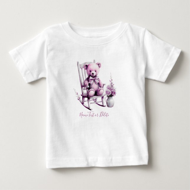 T-shirt bébé ours rose aquarelle (Devant)