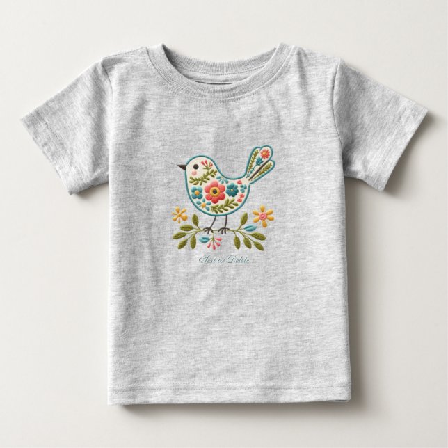 T-shirt bébé Petits Oiseaux Feuilles Vertes Floral (Devant)