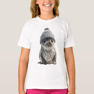T-shirt Bébé phoque tacheté avec un bonnet pour enfants