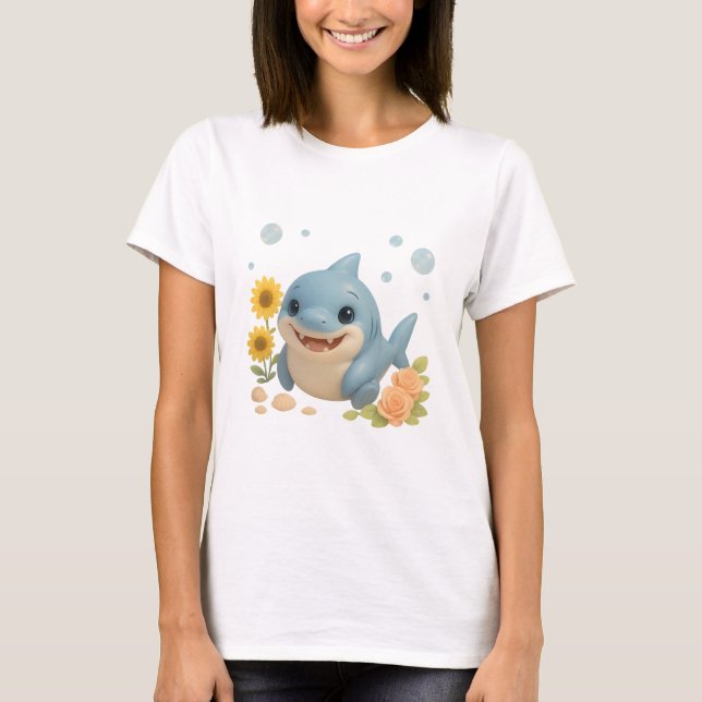 T-shirt Bébé requin avec fleurs et bulles (Devant)