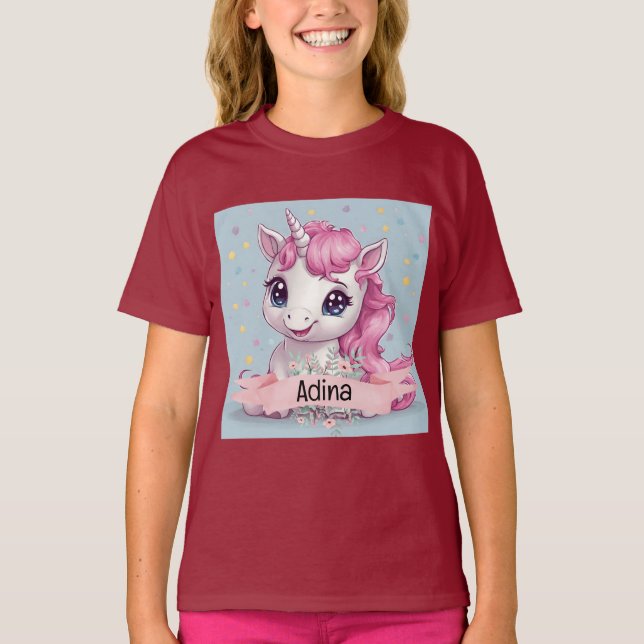 T-shirt Bébé rose magique Unicorn Stars Nom personnalisé (Devant)