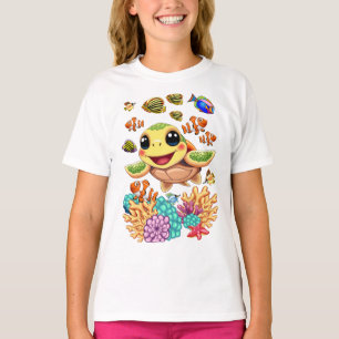 T-shirt Bébé Tortue de Mer Heureux et Mignon Personnage