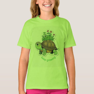 T-shirt Bébé tortue mignonne portant un minuscule jardin s