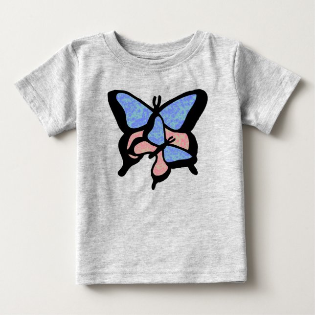 T-shirt bébé/tout-petit Papillons Bleu & Rose (Devant)