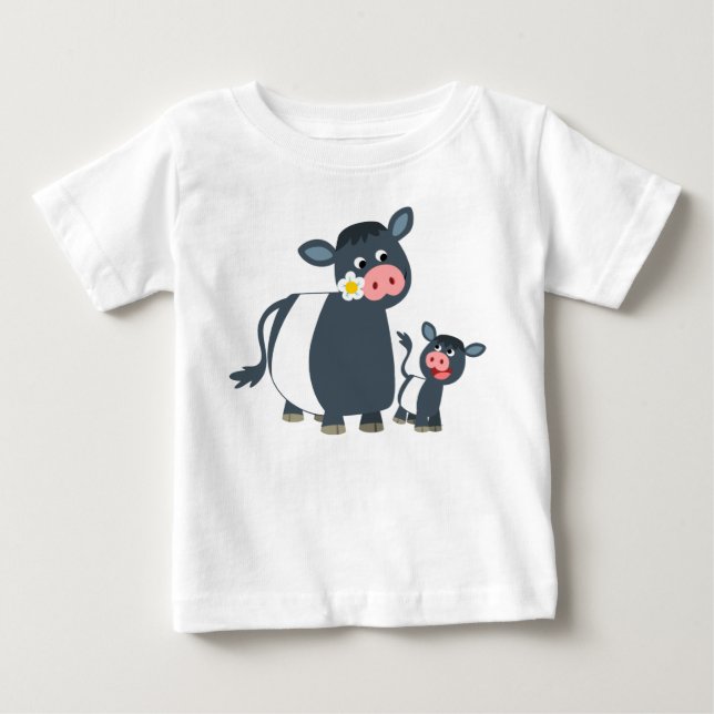 T-shirt bébé vache et veau avec ceinture de dessin (Devant)