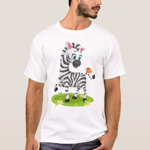 T-shirt Bébé Zèbre Dessin Jouer avec Papillon-23960