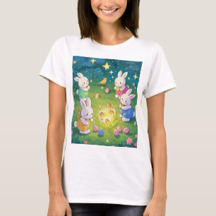 T-shirt Bébés de Pâques cachant des oeufs dans un jardin