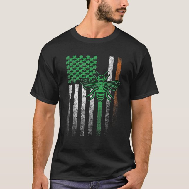 T-shirt Bee Bees Hive Bugs Drapeau irlandais américain St  (Devant)