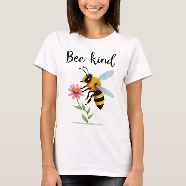 T-shirt Bee Kind : Cute Bee with Tiny Flower (Devant)
