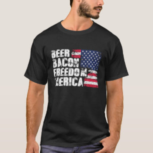 T-shirt Beer Bacon Freedom Merica American Flag 4 juillet