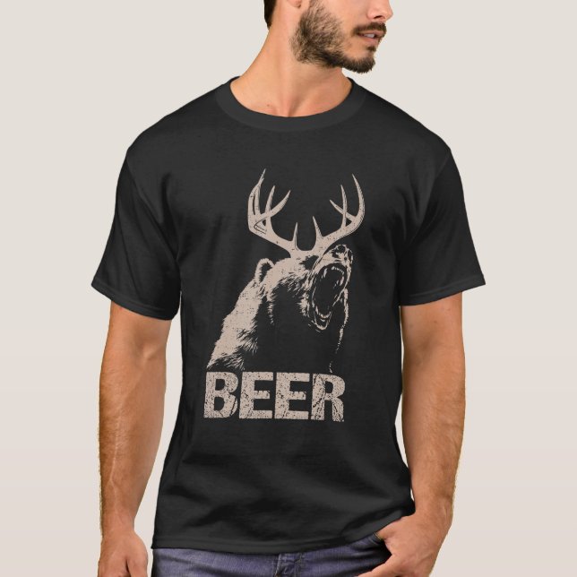T-shirt Beer Deer Bear Essential Hunter Cadeau Amour Drôle (Devant)