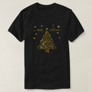 T-shirt Bel arbre de Noël métallique étoilé d'or