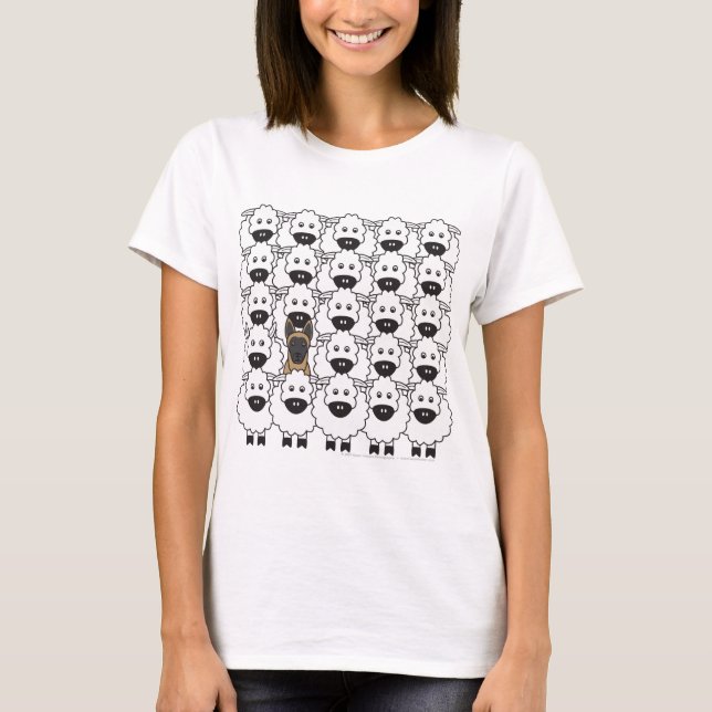 T-shirt Belge Malinois chez les moutons (Devant)