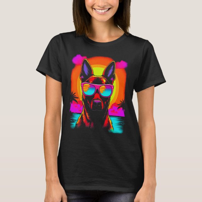 T-shirt Belgian Malinois Dog Sunglasses Summer Party (Devant)