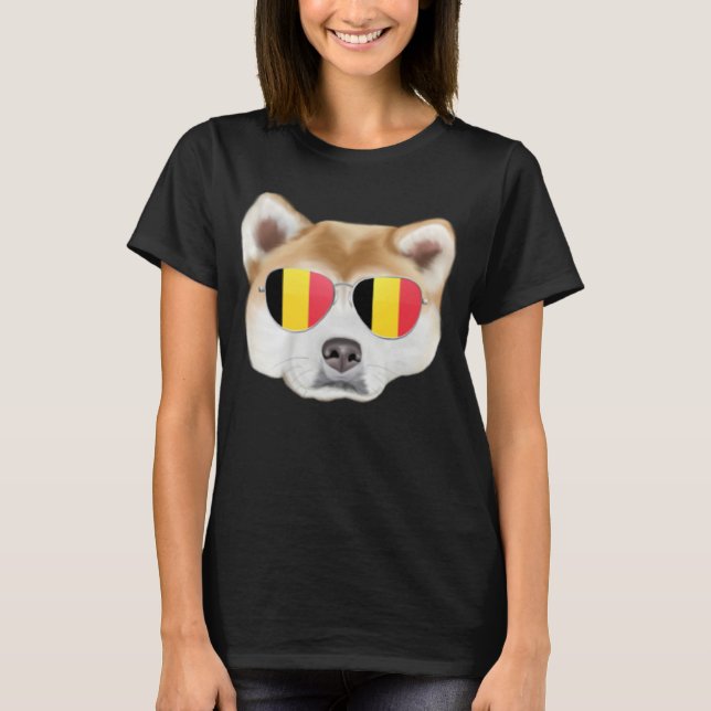 T-shirt Belgium Flag Akita Dog Belgium Pocket (Devant)