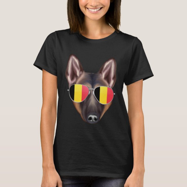 T-shirt Belgium Flag Belgian Tervuren Dog Belgium Pocket (Devant)