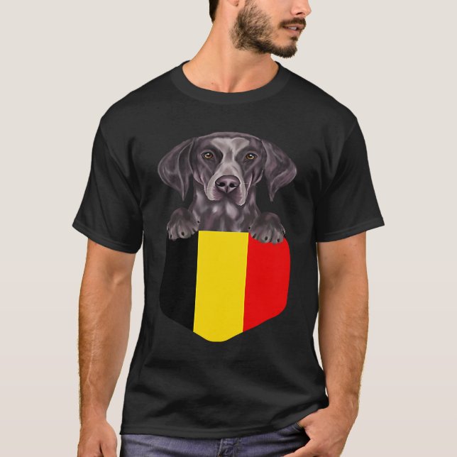 T-shirt Belgium Flag German Shorthaired Pointer Dog In Poc (Devant)