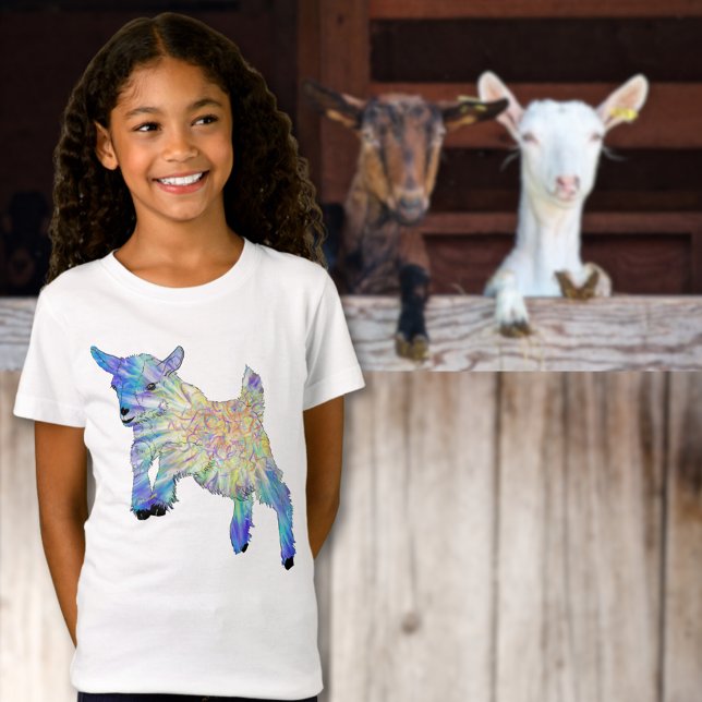 T-Shirt Belle aquarelle de chèvre (Cute jumping baby goat colorful animal art T-shirt )