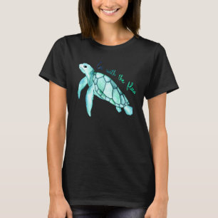 T-shirt Belle aquarelle de tortue verte de mer avec q drôl