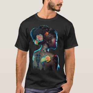T-shirt Belle Black Woman Fun Tattoos Flowers Africain