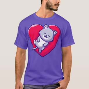 T-shirt Belle Chat Dormir sur Love Coussin Cartoon