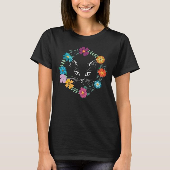 T-shirt Belle chatte à fleurs (Devant)