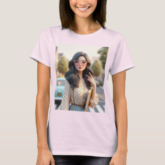 T-shirt Belle dame avec cheveux avide 3