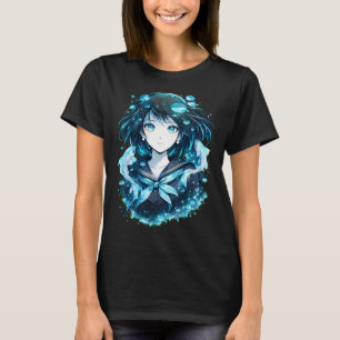 T-shirt Belle Fille Anime Sous l'Eau Avec Bleu Lumineux