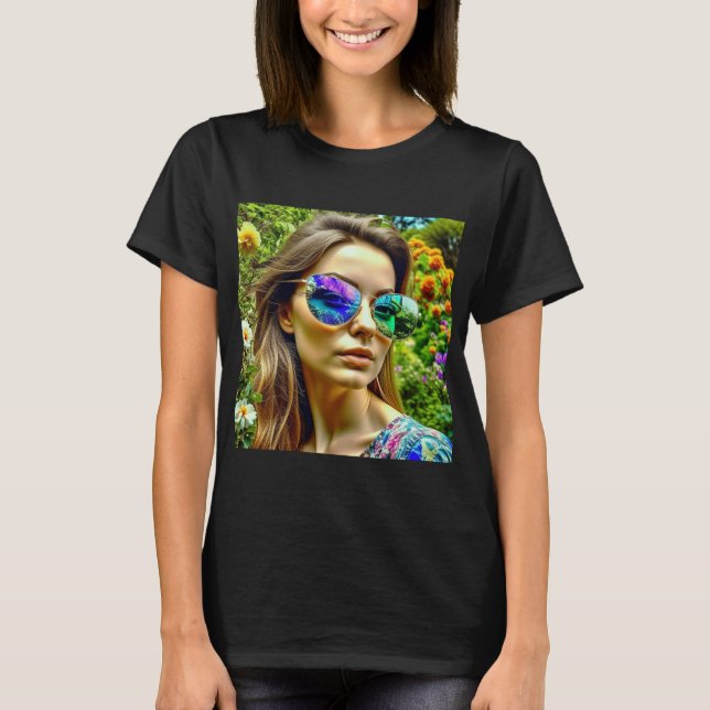 T-shirt Belle fille avec lunettes de soleil Fleurs de réfl (Devant)