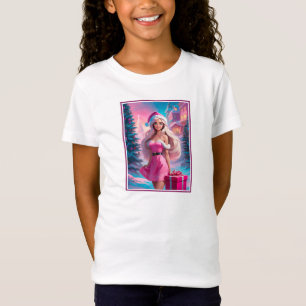 T-Shirt Belle fille de Noël rose 01