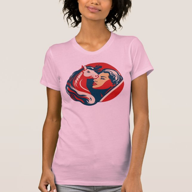 T-shirt Belle fille embrassant son cheval de poney (Devant)