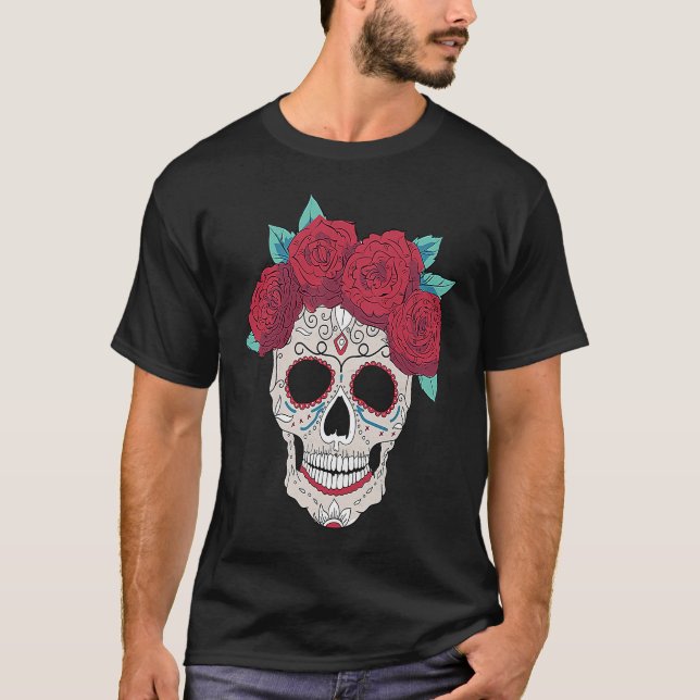 T-shirt Belle Fleur d'une femme crâne mort crâne (Devant)