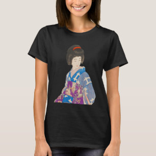 T-shirt Belle geisha en kimono bleu peinture japonaise